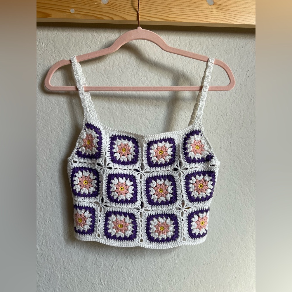 PacSun L.A. Hearts Purple and White Crochet Top One Size